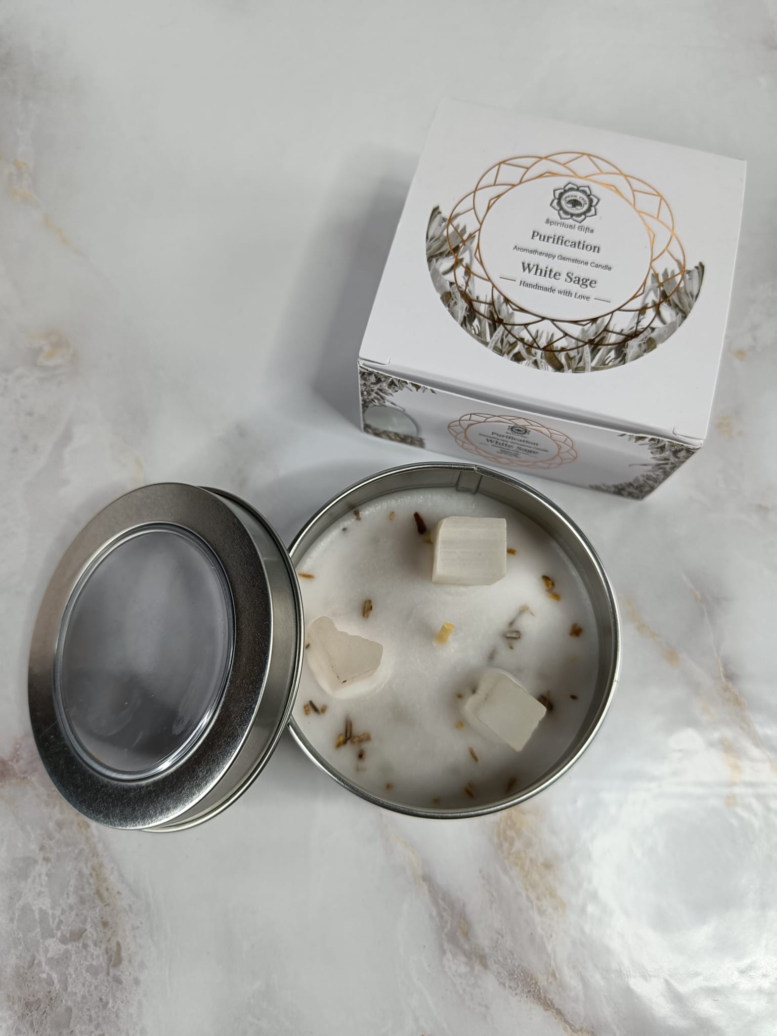 Purificationkaars white sage selenite