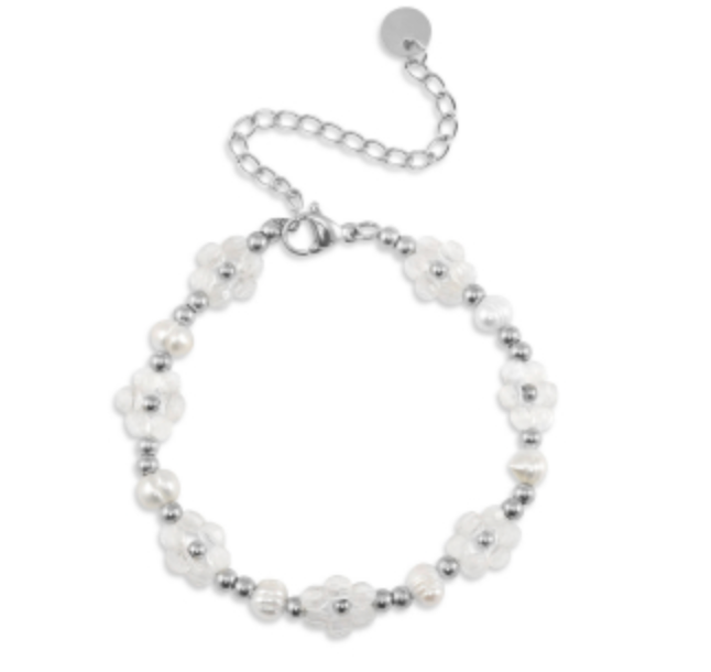 zilveren Valentina armband in bloemen patroon gevlochten